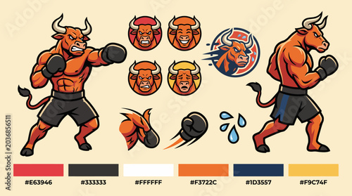 Bild auf Leinwand Illustration of a boxing bull character.