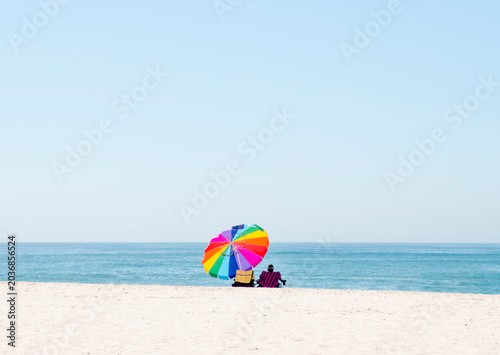 rainbow beach umbrella chair in los angeles california usa