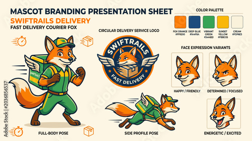 Canvastavla Fox mascot with swift delivery branding elements.