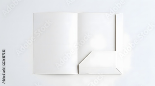 Blank White Presentation Folder Mockup Open with Pocket Top View for Corporate Branding Identity