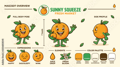 Foto Cartoon Oranges Expressing Different Emotions and Colors.