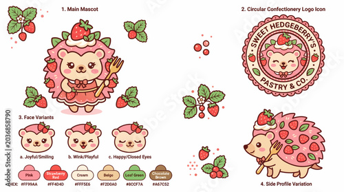 Billede på lærred Cute hedgehog with strawberries and desserts.