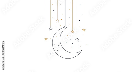 Obraz na płótnie Celestial Dream: Crescent Moon and Twinkling Stars Hanging Decoration