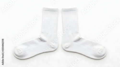 Pair of Blank White Athletic Crew Socks Mockup Isolated on White Background for Branding and Design