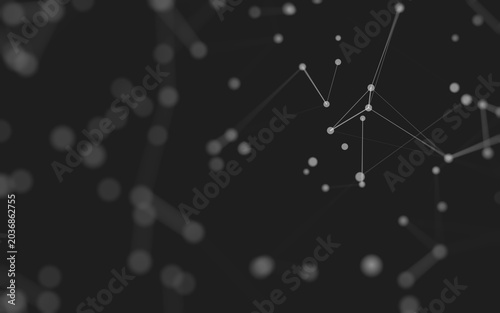 Abstract background. Molecules technology with polygonal shapes, connecting dots and lines. Connection structure. Big data visualization.
