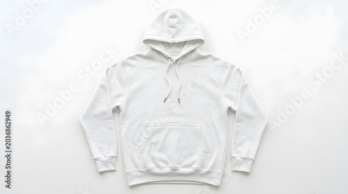 Blank White Hoodie Mockup Isolated on White Background - Flat Lay Front View of Plain Sweatshirt for Apparel Design and Clothing Branding Templates