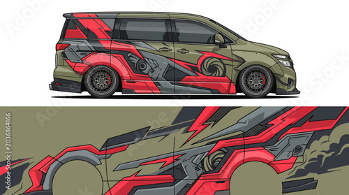 Foto Colorful abstract car wrap design illustration.
