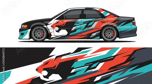 Canvas Print Colorful abstract car wrap design illustration.