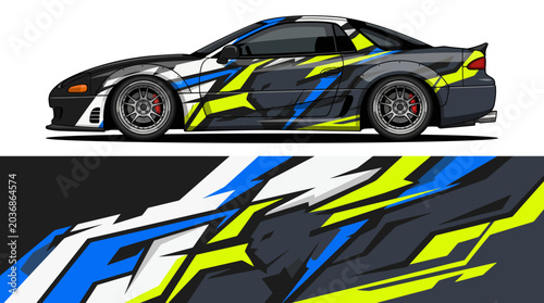 Cuadro en lienzo Colorful racing car with dynamic design elements.
