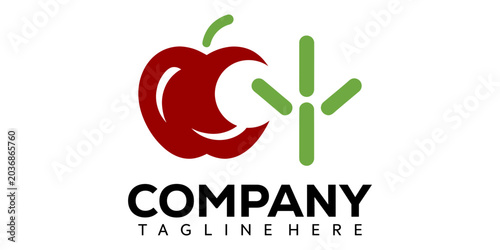 Foto Modern vector logo design featuring a stylized red apple with a green symbol on