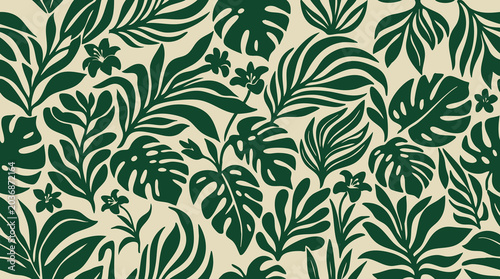 Green Tropical Leaf Seamless Pattern Vector for Fabric Print