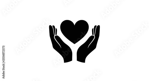 Fényképezés Two open hands are cupped together, holding a prominent heart symbol, representing care, protection, and the act of giving love