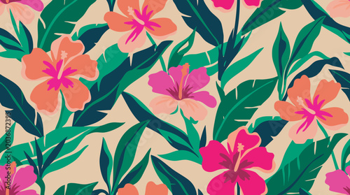 Seamless Tropical Floral Vector Pattern Background for Fabric