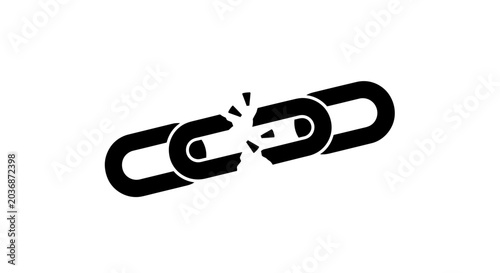 Slika na platnu A broken chain link symbol in black and white, illustrating concepts of freedom, separation, or a connection that has failed