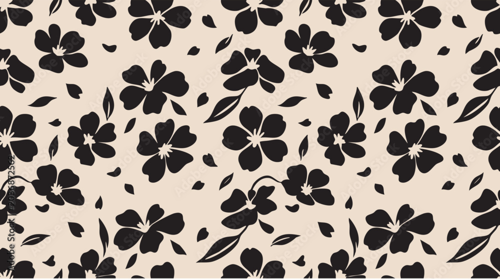 Fototapeta premium Seamless Black Floral Silhouette Pattern Background