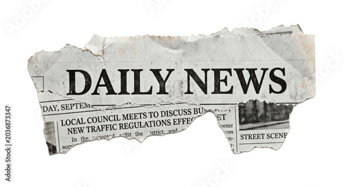 Torn Daily News Newspaper Headline Clipping On White Background