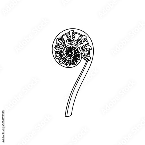 Unfurling Fern Fiddlehead Koru Line Art Vector Illustration