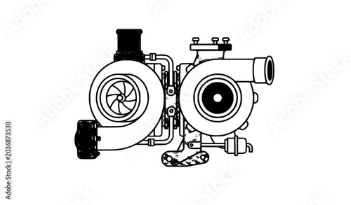 Bild auf Leinwand High performance turbocharger cartoon vector isolated automotive engine technolo