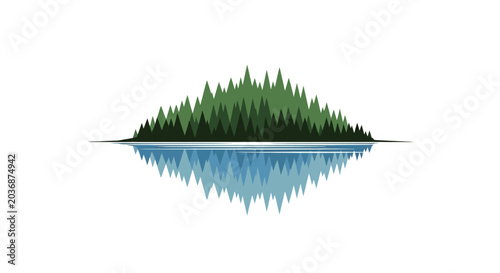 Tableau sur toile Serene Forest Island Reflection on Calm Water, Minimalist Nature Landscape