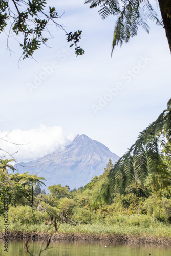 Volcanic mountain landscape with lush forest in New Zealand