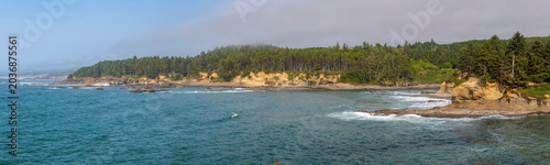 Panorama of a coastline near Depoe Bay Oregon.