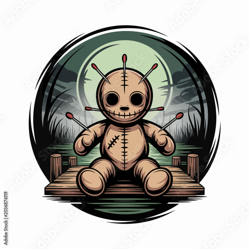 Photography Voodoo doll with pins stuck in.