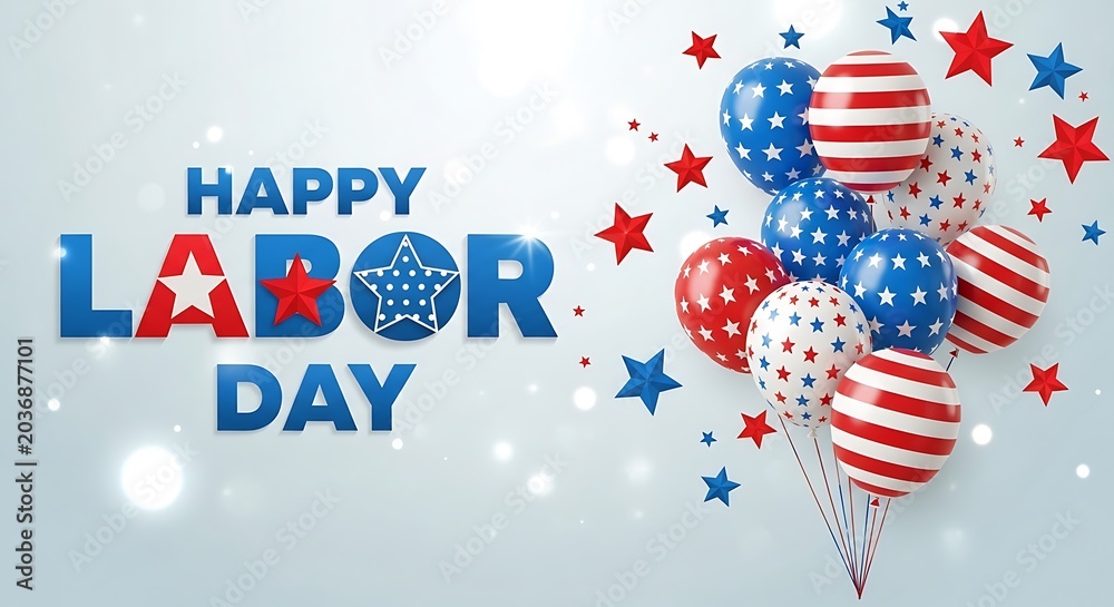Obraz premium Happy labor day patriotic celebration with balloons and stars