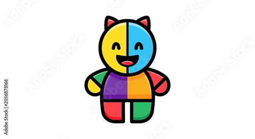 Colorful Cartoon Teddy Bear Icon, Playful Character, Vector Illustration