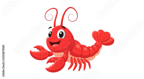 Happy Cartoon Lobster Character, Cute Seafood Animal Illustration