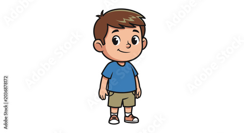 Cute cartoon boy standing, happy child, simple illustration, white background