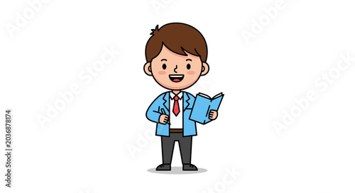 Cute Cartoon Businessman Reading Book, Business Education, Knowledge Concept