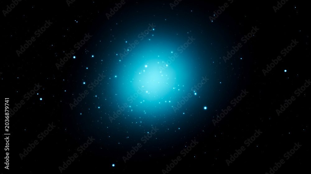 Fototapeta premium まばゆく輝く水色の光の爆発とキラキラ舞う星屑