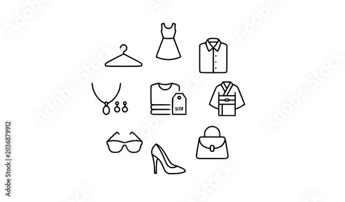 Minimal fashion icon set thin line clothing and accessory symbols vector isolated on white background