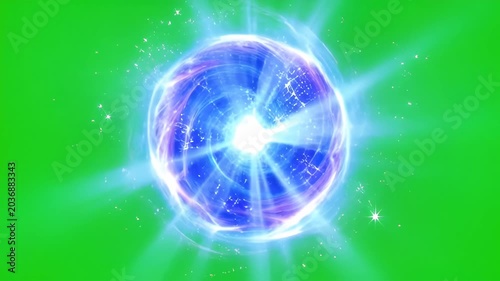Abstract Magical Energy Portal Opening with Glowing Blue Spiral Particles on Green Screen