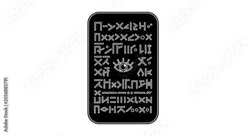 Konstfotografi Ancient tablet with mysterious symbols and an eye motif represents hidden knowledge or forgotten languages, suggesting secrets waiting to be deciphered