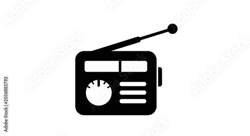 Schilderij op canvas Retro radio with an antenna broadcasting signals, symbolizing old-fashioned communication, music, and nostalgia for vintage technology