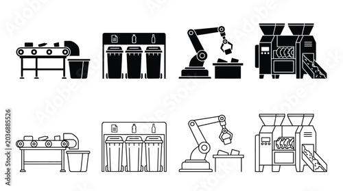 Canvas Print Recycling process icons set, waste sorting and management vector illustration of