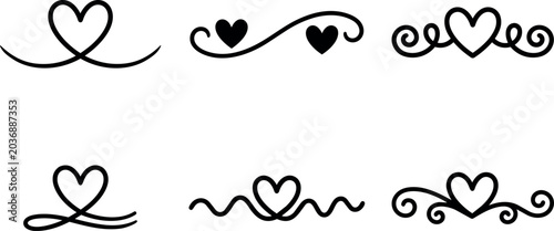 Black heart swirl line art ornamental heart vector collection