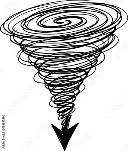 Fotografie Hand drawn tornado sketch vector, black ink swirl whirlwind illustration, chaoti