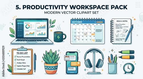 A modern workspace setup with various office supplies and technology on a clean desk indoors viewed from the side