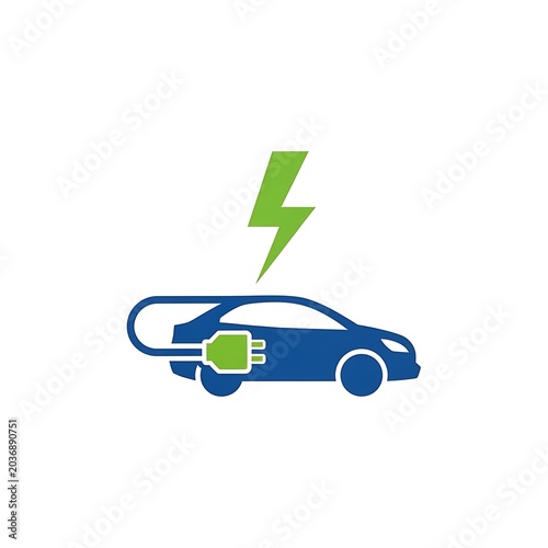 Electric car with green upward arrow symbol.