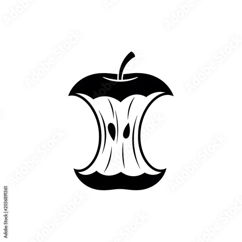Black and White Apple Core Silhouette Design.