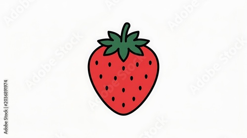 Bright red strawberry with green leaves isolated.
