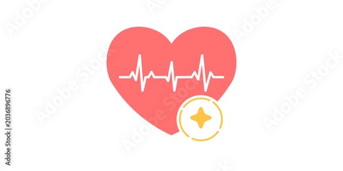 Heart shape with spark interface symbol. Wellness monitoring and virtual health coach concept scene. Digital health technology graphic. Clean interface element detail. Subtle pulse motion animation.