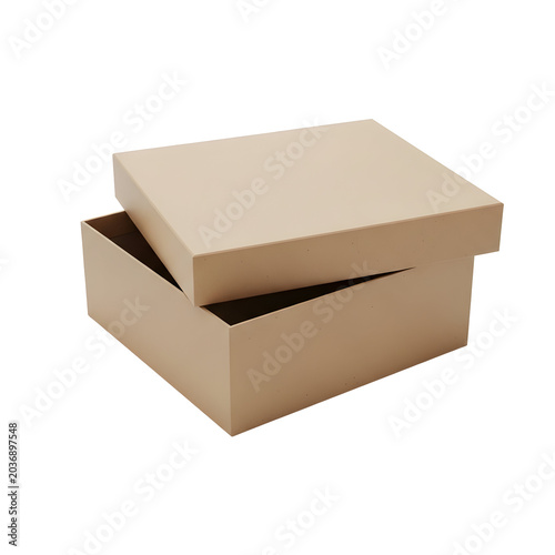 Brown cardboard box mockup with a partially open lid