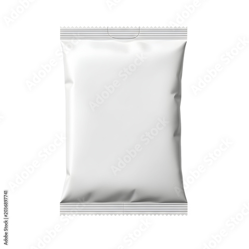 White blank snack food packaging pouch mockup on gray background