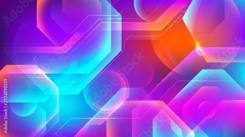 Vibrant Geometric Neon Gradient Background with Transparent Shapes