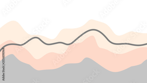 Modern geometric background with warm sand and soft coral flowing shapes. Elegant slate pulse line for wellness marketing, beauty branding, and contemporary cover design.
