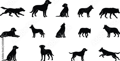 Foto Dog and Wolf Silhouette Collection Featuring Domestic Dogs Wild Wolves and Canin
