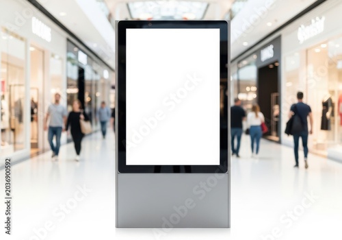Blank digital display in a bustling shopping mall
